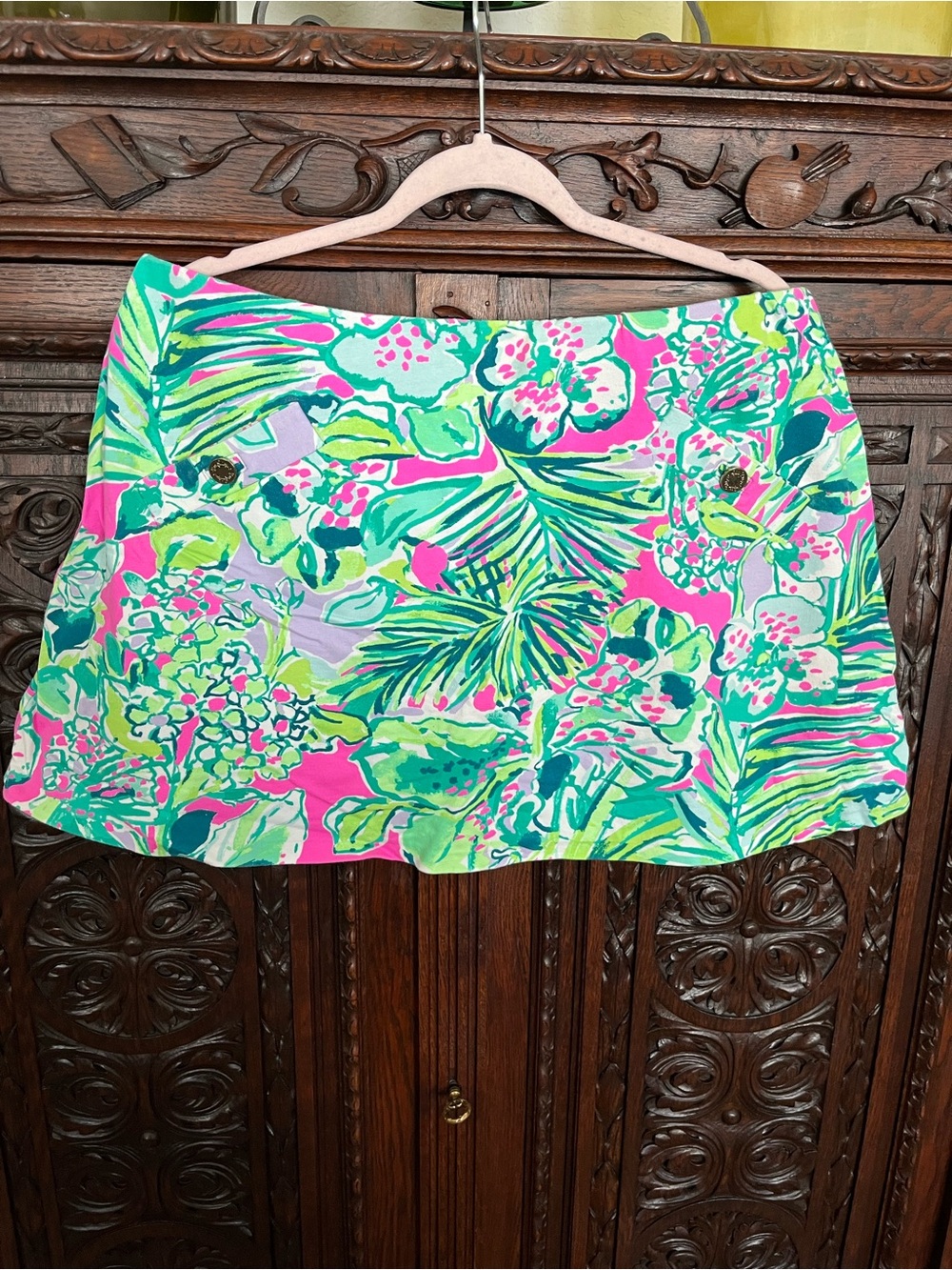 Lilly Pulitzer Pink & Green Tropical Print Skort XL